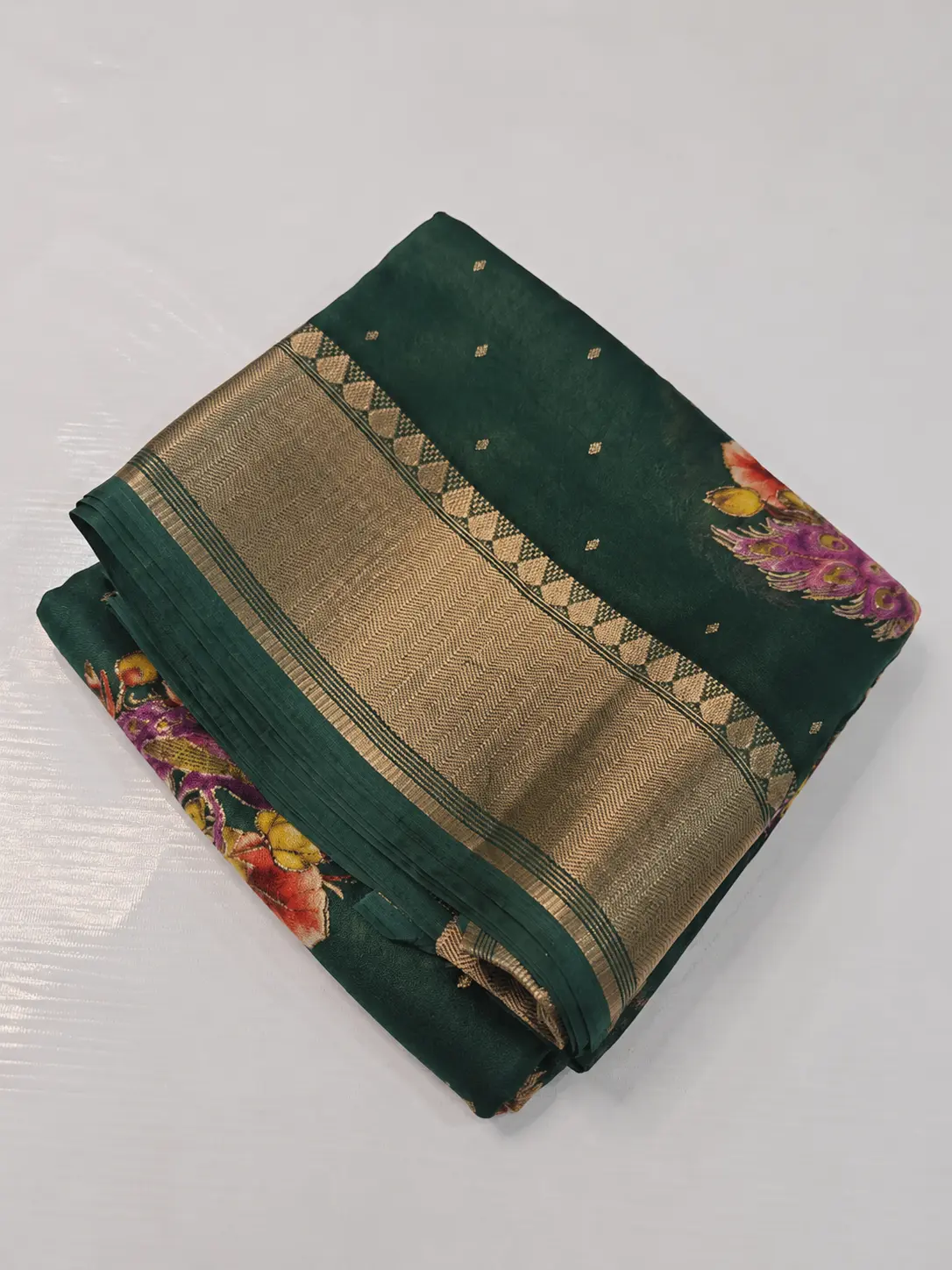 Dark Green Fancy Viscose Saree with Silver Zari Border