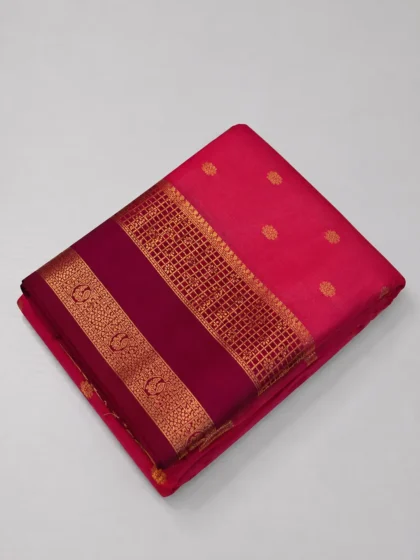 Rani Pink Mysore Silk Saree with Gold Zari Border