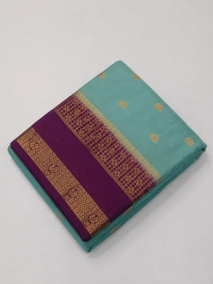 Sky Blue Mysore Silk Saree with Gold Zari Border