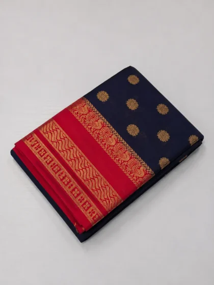 Navy Blue Mysore Silk Saree with Pink Gold Zari Border