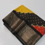 Multicolor Dola Silk Saree with Rich Black Zari Border