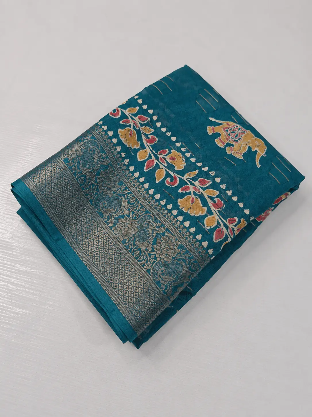 Teal Blue Fancy Viscose Saree with Silver Zari Border