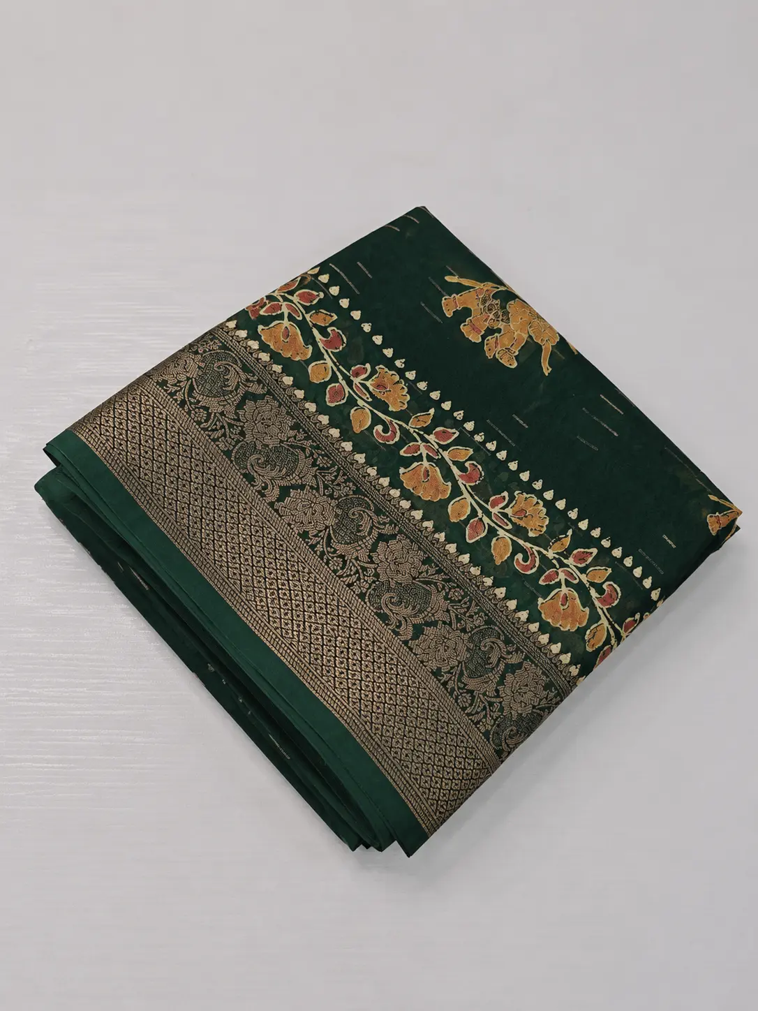 Bottle Green Fancy Viscose Saree with Silver Zari Border