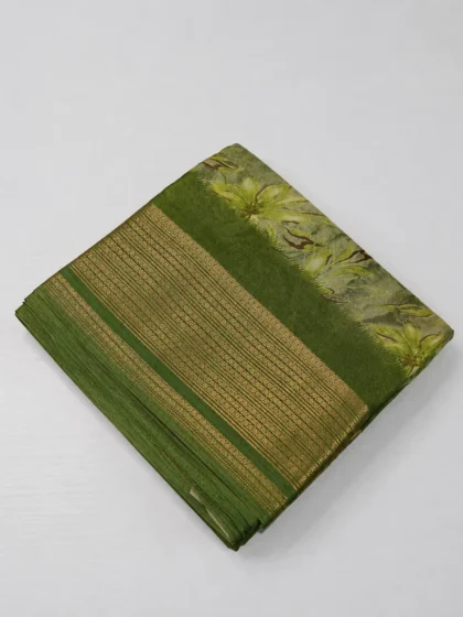 Olive Green Georgette Saree with Gold Zari Border