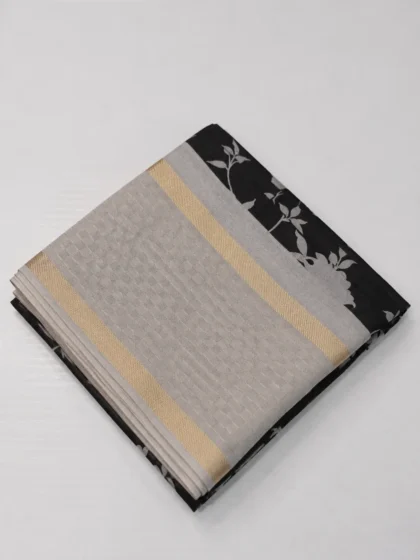 Silver Grey Kota Saree with Gold Zari Border