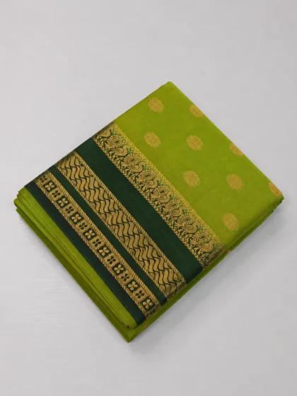 Parrot Green Mysore Silk Saree with Gold Zari Border