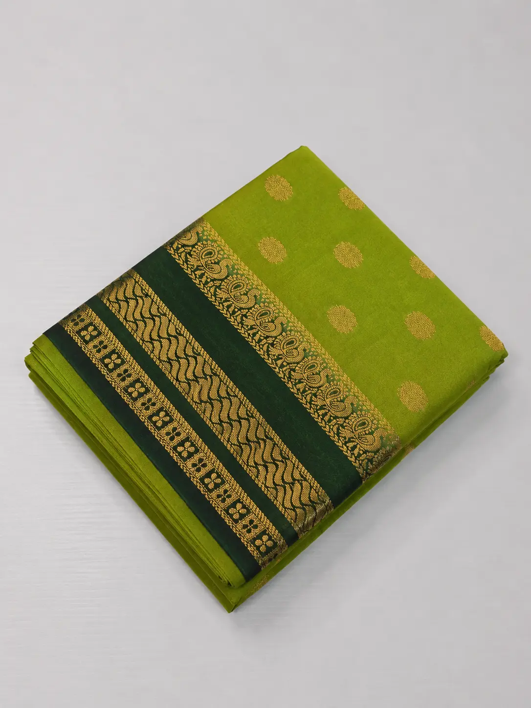 Parrot Green Mysore Silk Saree with Gold Zari Border